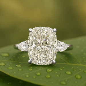 Cushion Cut Three-Stone Engagement Ring,Crafted to Celebrate Past, Present & Future