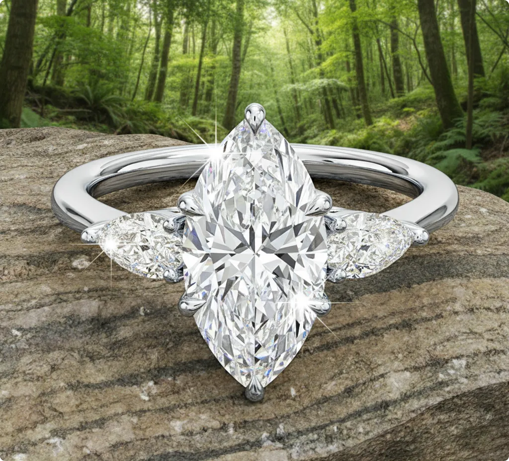 Eternal Glow, Naturally Beautiful,Marquise Three-Stone Engagement Ring