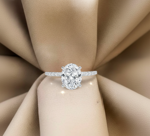oval diamond ring Dallas,18K white gold pavé engagement ring