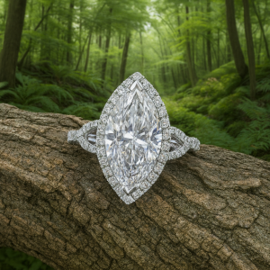 Vintage Inspired Marquise Halo Diamond Engagement Ring